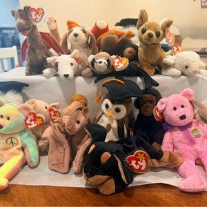 25 Ty Plush Beanie Babies Assorted Brown, Black, Pink, White, Tan, & more